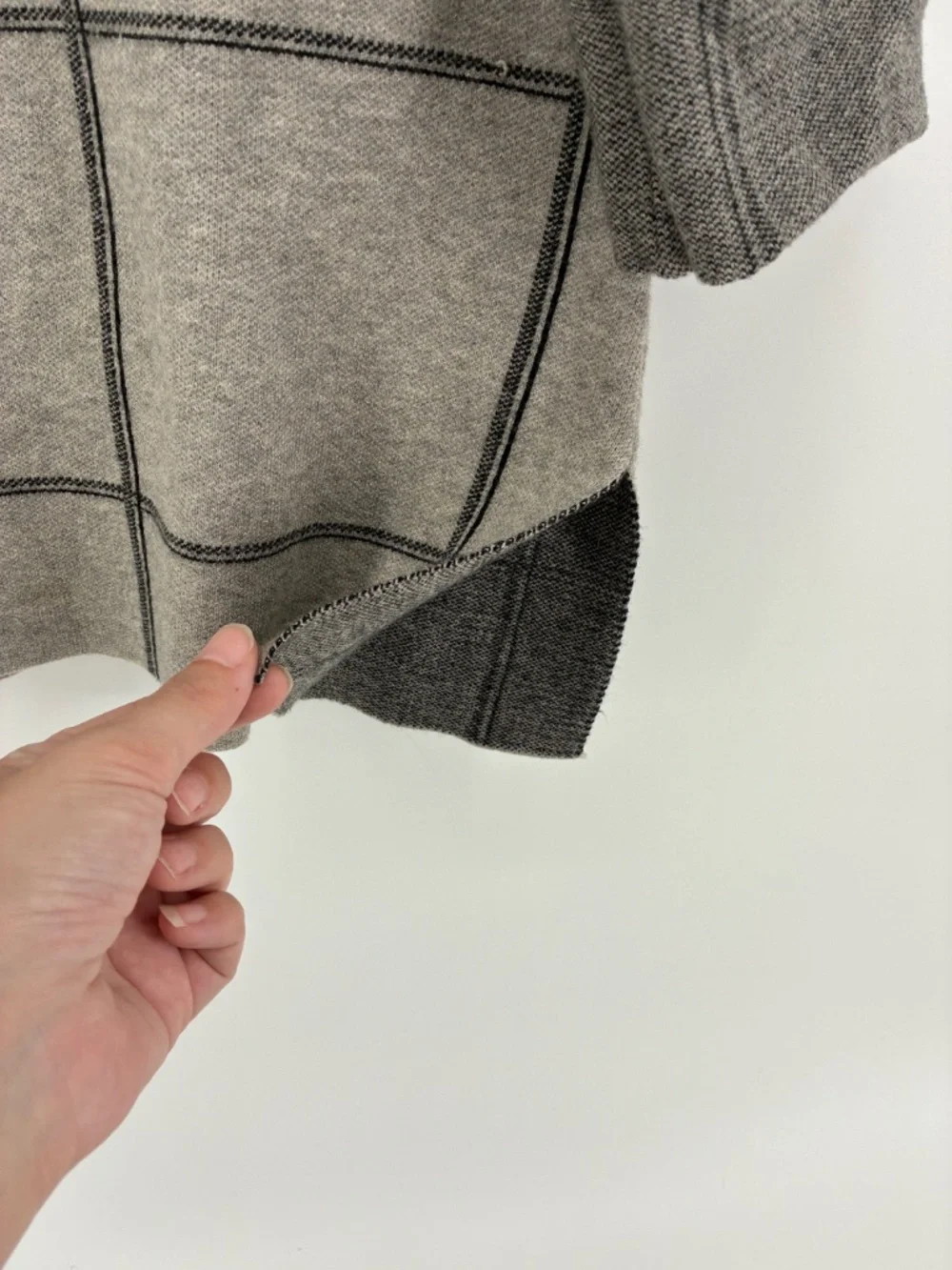 Relaxed Mock Neck Windowpane Sweater - Light Gray - Picture 3 of 9